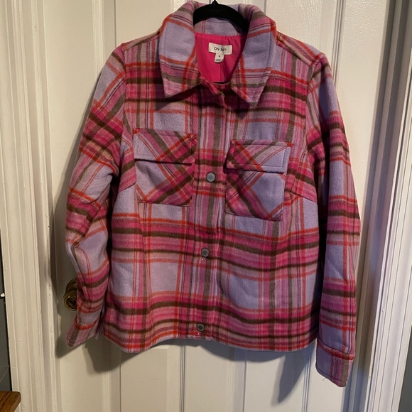 Chic Pink and Purple Pea Coat with Classic Design - Picture 1 of 4